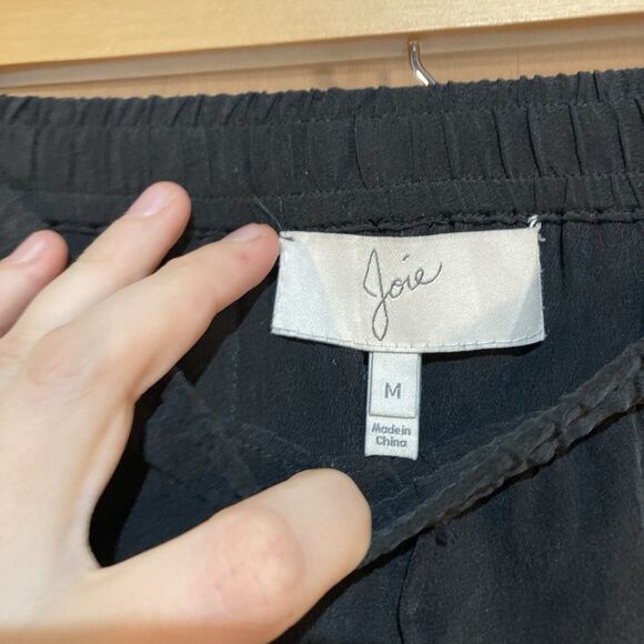 Joie 100% Silk High Rise Wide Leg Black Crop Pants Womens Sz S Elastic Waist - Picture 3 of 6